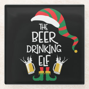 Beer Kerstmis Elf Funny Typography Holiday Glazen Onderzetter
