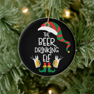 Beer Kerstmis Elf Funny Typography Holiday Keramisch Ornament