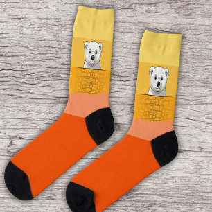 Beer kijkt over de muur, Gele Oranje tinten Sokken