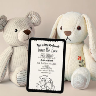 Beer & Konijn Knuffels Tweeling Baby Shower Kaart