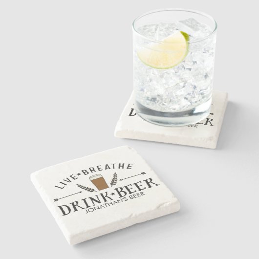 Beer Love Hipster Live Breathe Drink Beer Custom Stenen Onderzetter (Zijkant)