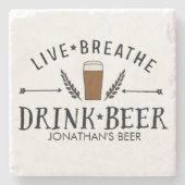 Beer Love Hipster Live Breathe Drink Beer Custom Stenen Onderzetter (Voorkant)