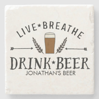 Beer Love Hipster Live Breathe Drink Beer Custom Stenen Onderzetter