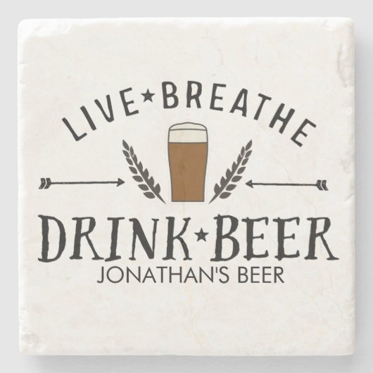 Beer Love Hipster Live Breathe Drink Beer Custom Stenen Onderzetter (Voorkant)
