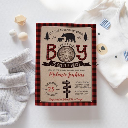 Beer Lumberjack Flannel Boy Baby shower Kaart