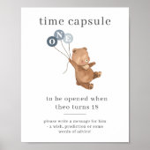 Beer met 3 blauwe ballons Tijdcapsule Poster (Voorkant)