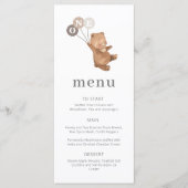 Beer met 3 bruine ballonnen - 1e Verjaardag - Menu (Voorkant)