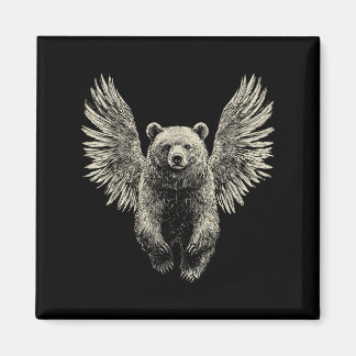 Beer met Angel Wings Retro Wildlife Kunstwerk Vlie Magneet