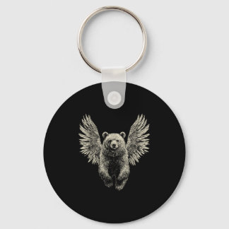 Beer met Angel Wings Retro Wildlife Kunstwerk Vlie Sleutelhanger