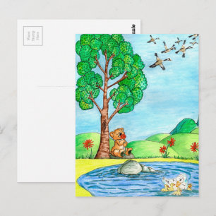 "Beer met bloemen" Briefkaart