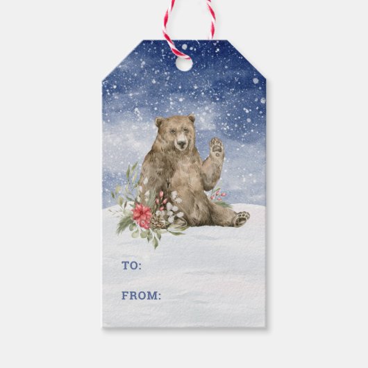 Beer met bloemen in de Labels met sneeuwcadeau Cadeaulabel (Voorkant)