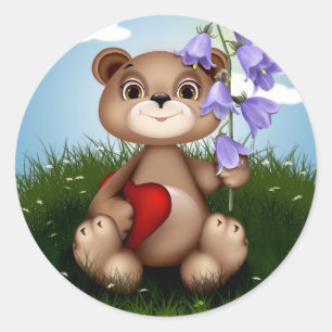 Beer met boeket bloem-30926 ronde sticker