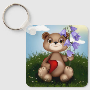 Beer met boeket bloem-30926 sleutelhanger