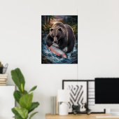 Beer met een glinsterende vis poster (Thuiskantoor)
