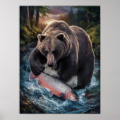 Beer met een glinsterende vis poster (Voorkant)