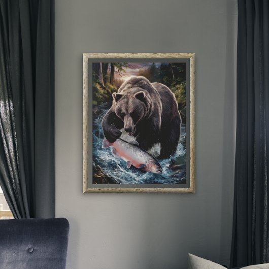 Beer met een glinsterende vis poster