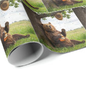Beer Met Een Pot Honing Cadeaupapier (Rol Hoek)