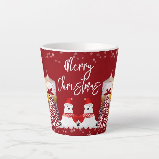 Beer met kerstboomkaars Wintersnowflakes Latte Mok (Voorkant)
