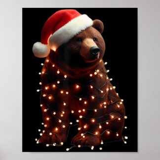 Beer met kerstmuts en kerstverlichting Xmas Brow Poster