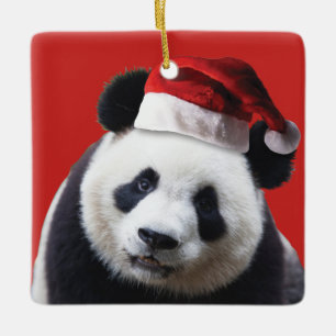 Beer met kerstpanda keramisch ornament
