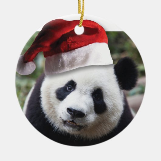 Beer met kerstpanda keramisch ornament (Voorkant)
