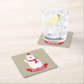 Beer met kerststaarten vierkante kartonnen onderzetter (Insitu)