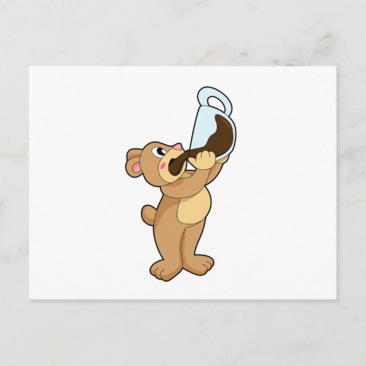 Beer met koffiebeker briefkaart (Voorkant)