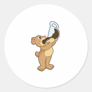 Beer met koffiebeker ronde sticker