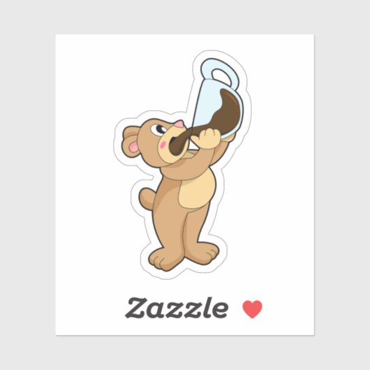 Beer met koffiebeker sticker (Vel)