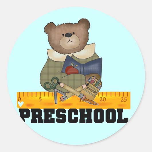 Beer met Ruler Preschool-overhemden en cadeaus Ronde Sticker (Voorkant)