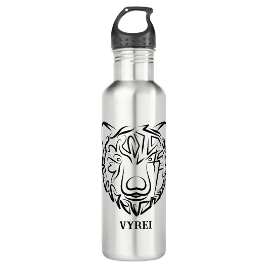 Beer met zwarte en witte tribale waterfles  (Voorkant)