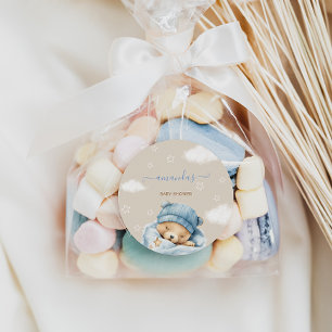 Beer Minimaal Blauwe Baby Shower voor Jongen  Ronde Sticker
