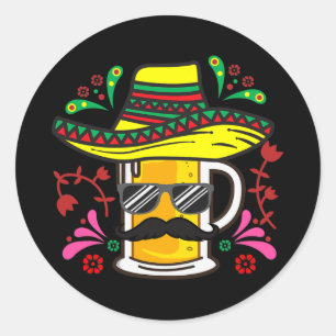 Beer Mok Sombrero Mustache Cinco De Mayo Mexican Ronde Sticker