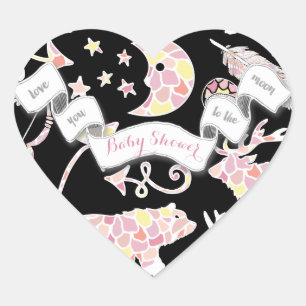 Beer Moose Love You to Moon Baby Girl Shower Hart Sticker