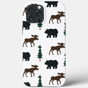 Beer Moose Pattern Rustic Tree Natuur iPhone 13 Pro Max Hoesje