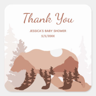 Beer Mountain Forest Boy Baby shower Vierkante Sticker