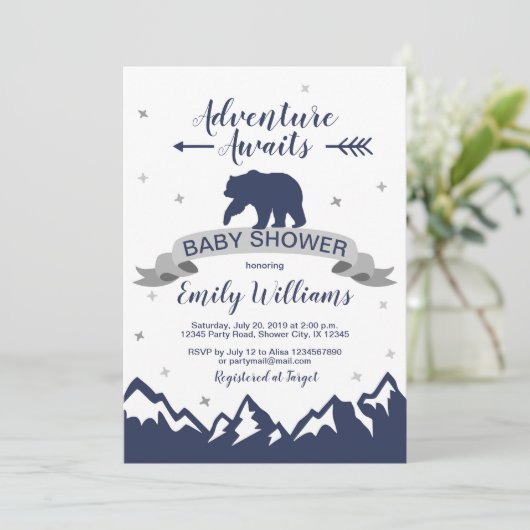 Beer Mountains Boy Baby shower Uitnodiging (Staand voorkant)