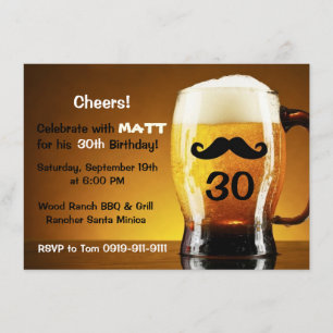 Beer Mustache Fun Birthday Party Invitation Kaart