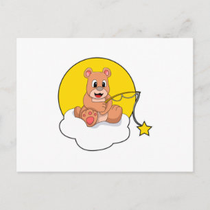 Beer op het vissen met hengel op wolk briefkaart