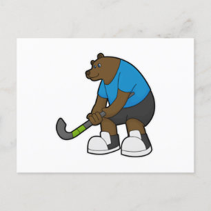 Beer op hockey met hockeystick briefkaart