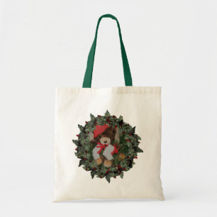 Beer op krans kerstvakantie Canvas tas