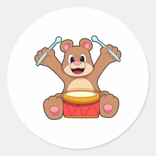 Beer op muziek met drum ronde sticker (Voorkant)