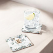 Beer op Swing Sage Green Neutral Baby shower Vierkante Kartonnen Onderzetter