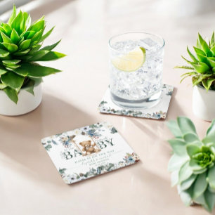 Beer op Swing Sage Green Neutral Baby shower Vierkante Kartonnen Onderzetter