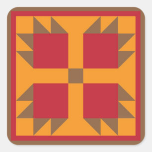 Beer Paw Quiltblok (bruin, rood, sinaasappel) Vierkante Sticker