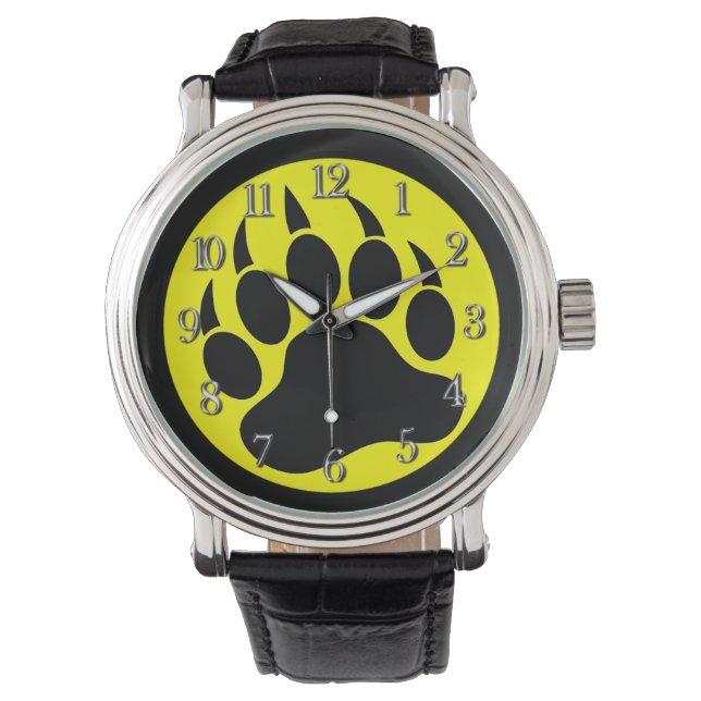 Beer Paw Yellow en Black Horloge (Voorkant)