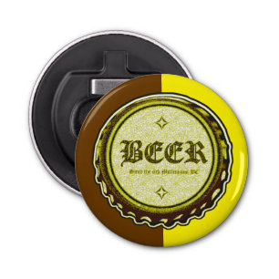 BEER - Pet met fles Bruin en geel Button Flesopener