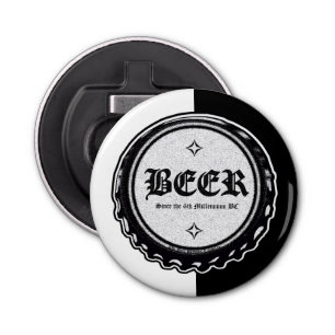 BEER - Pet voor flesjes zwart-wit Button Flesopener
