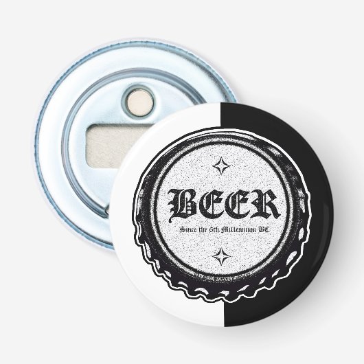 BEER - Pet voor flesjes zwart-wit Button Flesopener (Voorkant)