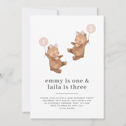 Beer Pink Bow - Joint 1st en 3rd Verjaardag Kaart (Voorkant)